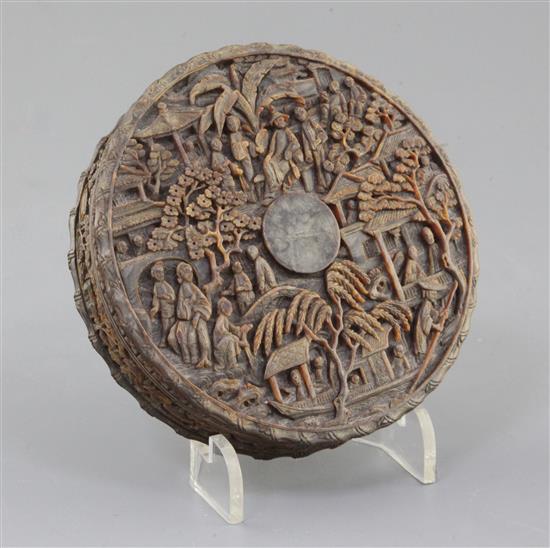 A Chinese export tortoiseshell circular box, c.1830-50, d. 10.8cm